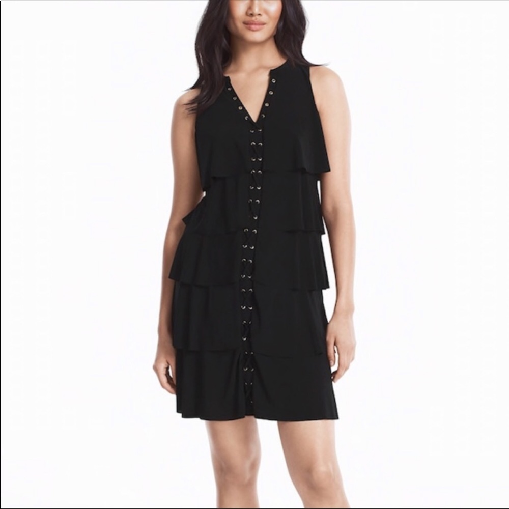 NWT. White House Black Market Lace-Up Tiered Dress